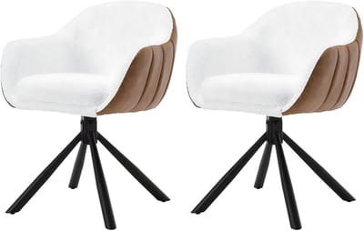Eetkamerstoelen Supria - Set van 2 - Draaibaar - Fauteuil - Keuken - Voor eettafel - Wit - Stof