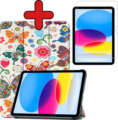 Hoesje - Geschikt voor Apple iPad A16/A18 (2022/2025/2026) - 10.9 & 11 inch (10e, 11e & 12e generatie) - Met Screenprotector - Hardcover Book Case - Trifold Bookcase Hoes - Hard Cover - Tablethoes - Vlinders