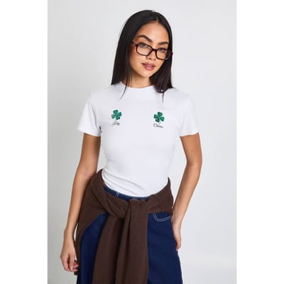 boohoo Dames St. Patrick's Day Geluksbrenger Baby T-shirt | White | Maat: 6