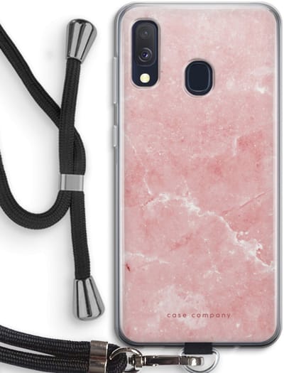 Case Company® - Hoesje met koord geschikt voor Samsung Galaxy A40 hoesje met Koord - Roze marmer - Telefoonhoesje met Zwart Koord - Bescherming aan alle Kanten en Over de Schermrand