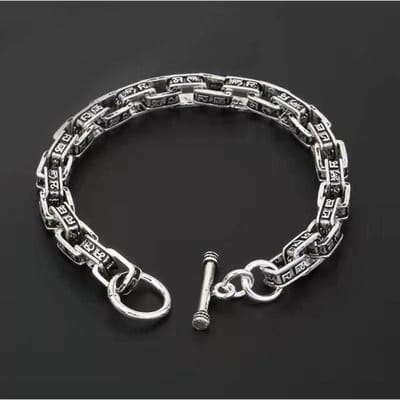 Nationale Tide Retro Mode-sieraden Persoonlijkheid Mannen Armband Zes karakter Mantra Overdracht Armband Verjaardagscadeau Pols Sieraden 18cm gray