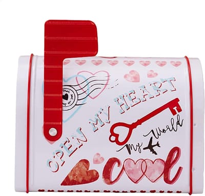 Blikken Brievenbus - Kaart Doos - Romantische Gelegenheden - Valentijnsdag Thema - 13.5x8x9.5 cm - Wit