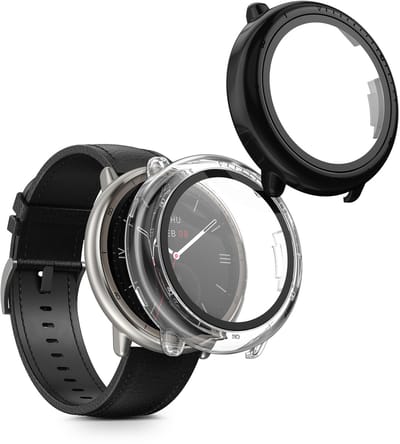 kwmobile 2x cover geschikt voor Amazfit Active2 (A2437) - Fitnesstracker cover van gehard glas en kunststof frame set transparant / zwart