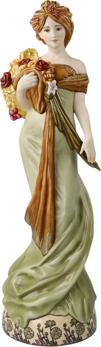 Goebel - Alphonse Mucha | Decoratief beeld / figuur Lente 1900 | Porselein - 32cm - Limited Edition - met echt goud