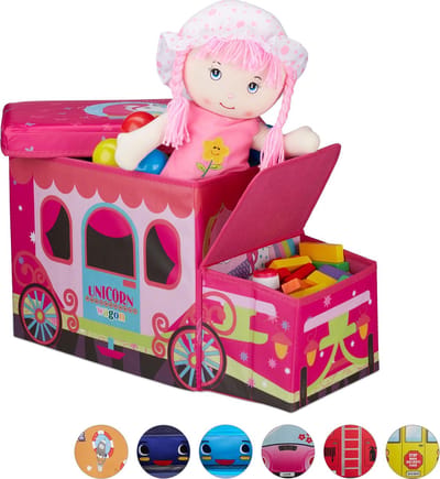 speelgoedkist - opvouwbare poef - 50 L - unicorn design - felroze