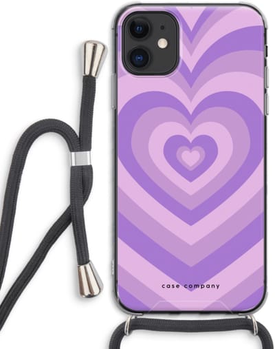 Case Company® - Hoesje met koord geschikt voor iPhone 11 hoesje met Koord - Hart Paars - Telefoonhoesje met Zwart Koord - Bescherming aan alle Kanten en Over de Schermrand