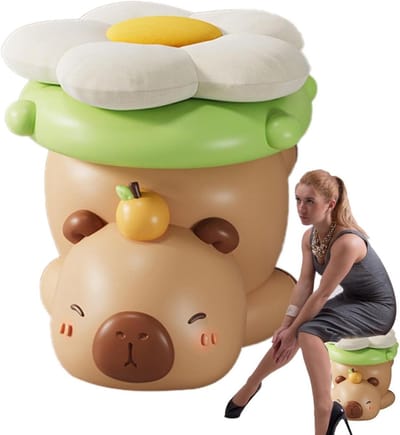 Voetenkruk Capybara - Dierenkruk Poef - Schoenen Wisselen - Uniek Watervarken Design - 28 x 26 x 28 cm - Bruin