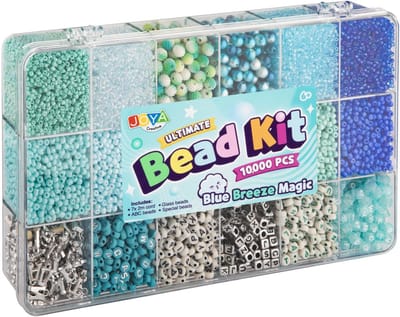 Luxe Armbandjes maken Meisjes Kralenset 10.000pcs - Blue Breeze Magic - ABC Beads, Glass Beads en Elastiek - Opbergdoos 27x16x4cm - Joya Creative