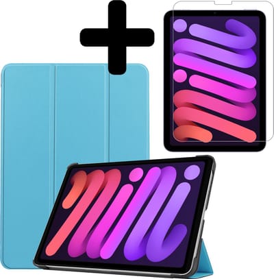 Hoesje - Geschikt voor Apple iPad Mini 6 (2021) - 8.3 inch - 6e Generatie - Met Screenprotector - Hardcover Book Case - Trifold Bookcase Hoes - Hard Cover - Tablethoes - Lichtblauw