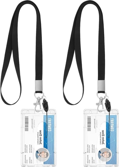 Duurzame ID-kaarthouder met Lanyard - 2 Set Heavy Duty Bescherming voor Creditcards en Naamlabels, Transparante Verticale Kaartcase met Duimslot