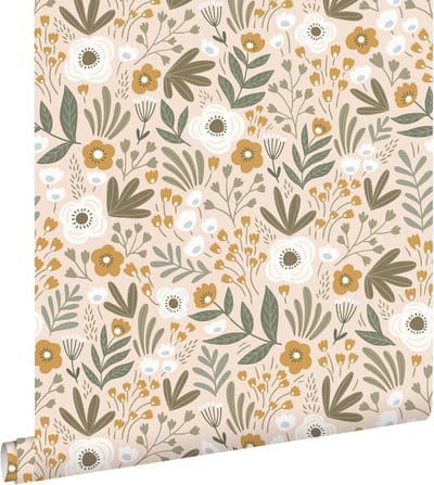 ESTAhome behang bloemetjes vergrijsd groen en bruin - 50 x 900 cm - 131068