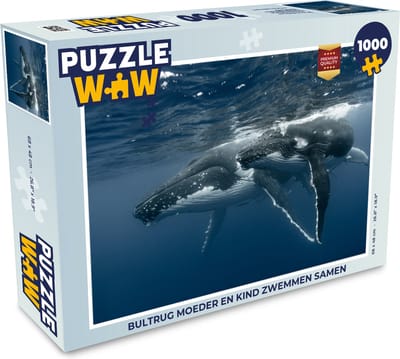 Puzzel Bultrug moeder en kind zwemmen samen - Legpuzzel - Puzzel 1000 stukjes volwassenen