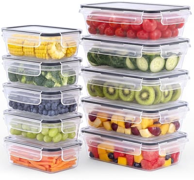 Dailygoods- Vershouddozen met Deksel - BPA-vrij - Lekvrij - Vaatwasmachinebestendig - Magnetronbestendig - Stapelbaar - 1 l x 5 stuks + 0,52 l x 5 stuks - Voedselcontainers