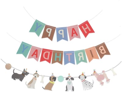 Vrolijke Verjaardagsbanner Set met Hondenpatroon, Kleurrijke Decoratie voor Feestjes, Party Accessoires voor Kinderen en Honden