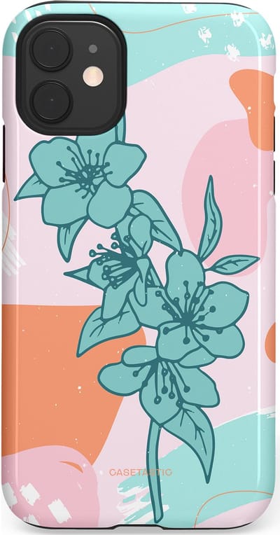 Casetastic hoesje geschikt voor Apple iPhone 11 - Dubbellaagse bescherming - Roze Oranje Turqoise Bloemen Modern - Fashion Case - Wit Mintgroen Perzik Lichtroze