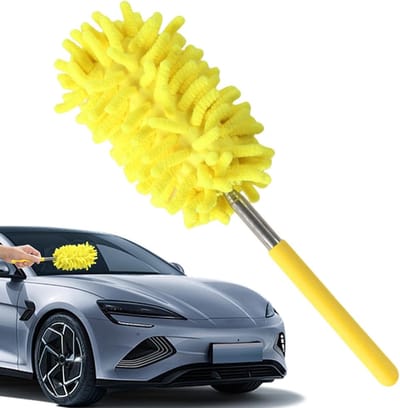 Auto Stofborstel - Reinigingsborstel Voertuig - Auto Poetsen - Krasvrije Vezels - 31-72 cm - Geel