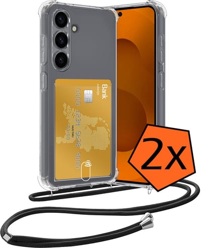 Hoesje Geschikt voor Samsung S25 Hoesje Met Telefoonketting Pasjeshouder Shockproof Case Koord - Hoesje Geschikt voor Samsung Galaxy S25 Hoes Met Kaarthouder - Transparant - 2 PACK