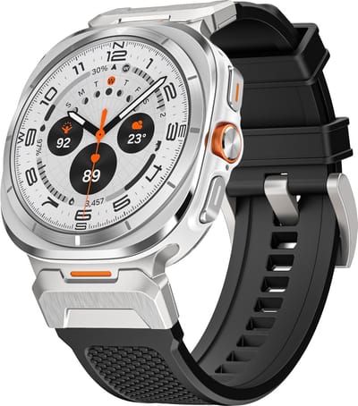 Stravo Rubberen smartwatch bandje – Geschikt voor Samsung Galaxy Watch Ultra 2 (2026) / Ultra (2024/2025) – Met zilverkleurige adapter – Duurzaam siliconen horlogebandje – Zwart/Titanium