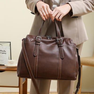 Sac à bandoulière en cuir véritable pour femme, style rétro, tendance, pour l'automne et l'hiver