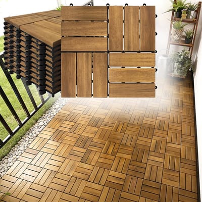 Houten Balkontegels - Terrastegels Kliktegels - Buiten Vloer Leggen - Acaciahout Weerbestendig - 30 x 30 cm - Natuurlijk Hout