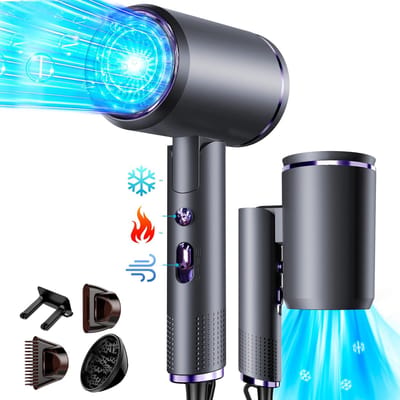 ibettertec - Föhn - Haardroger Ionen - Vouwbare - 2400 W - met 3 stylingmondstukken en 6 temperatuurinstellingen - opvouwbare haardroger - Grijs