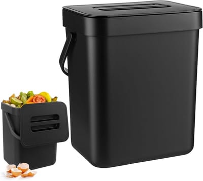 Compostemmer Keuken - Bio Afvalbak - Afval Scheiden - Geurvrij Deksel - 3 Liter - Zwart