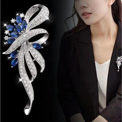 Mode Kristallen Broche Voor Vrouwen Elegante Bauhinia Blauw Paars Zirkoon Strass Broche Reversspeld Corsage Bruiloftssieraden blauw