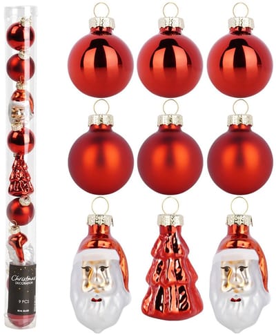Kerstballen Set Onbreekbaar Rood 3 / 5 cm 9 stuks - Kerstdecoratie