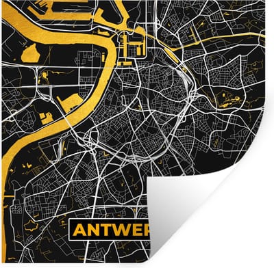 Muurstickers - Sticker Folie - Antwerpen - Goud - Plattegrond - Stadskaart - Kaart - 100x100 cm - Plakfolie - Muurstickers Kinderkamer - Zelfklevend Behang XXL - Zelfklevend behangpapier - Stickerfolie