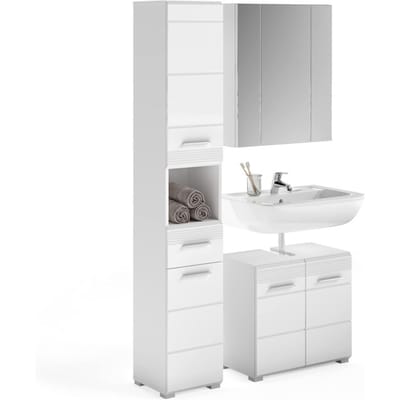 3-delige badmeubelset: onderkast, hoge kast, spiegelkast Linus wit - 105x182cm