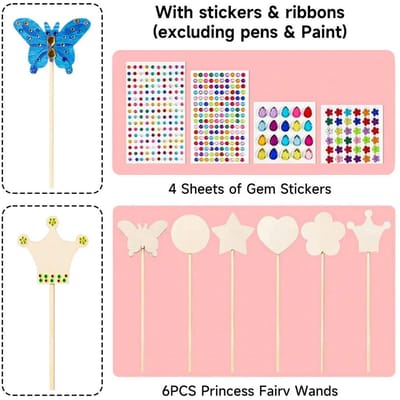 612 Delen Onafgewerkte Houten Prinsessenstafjes Knutselpakket Feeënstafjes met Edelsteenstickers om te Schilderen DIY Kinderverjaardagscadeaus beige