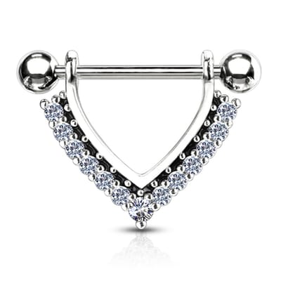 Tepelpiercing extra glimmende CZ steentjes 1.6x14 - zilver wit - LMPiercings