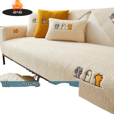 Livano Bankhoes - Bankbeschermer - Stretch - Sofa Cover - Pluche - Wit - Kussensloop 45x45