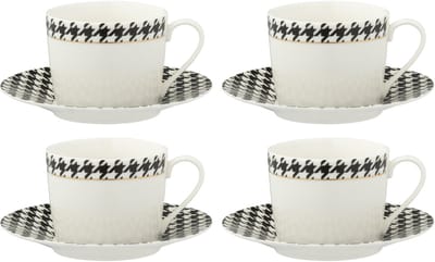 J-Line koffietas + bord Pied-Poule - porselein - wit/zwart - doos van 4