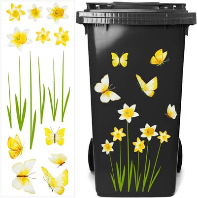 Dailygoods- Vuilnisbak Stickers Bloemen - Decoratieve Prullenbak Stickers - Herbruikbare Stickers - Muurstickers - Koelkast Stickers - Felgele Kleur - Muursticker