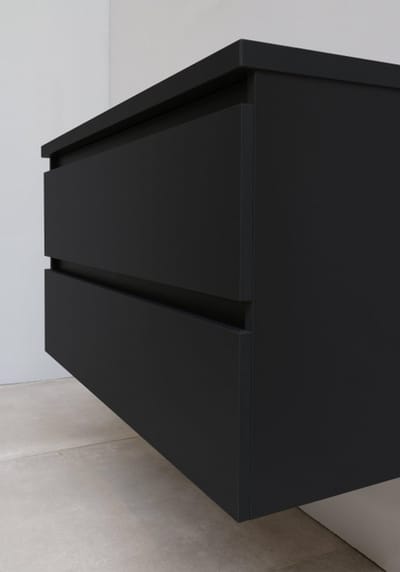 Basic Bella Badkamermeubelset - 100x55x46cm - 1 wasbak - Acryl - Wit - 0 kraangaten - Wandspiegel zonder verlichting - Melamine Zwart mat
