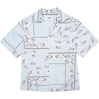 MLB New York Yankees Kleurblokken Bloemen Geweven Bedrukt Casual Korte Mouw Shirt Unisex shirts Lichtblauw 3AWSP0123-50BLL S white