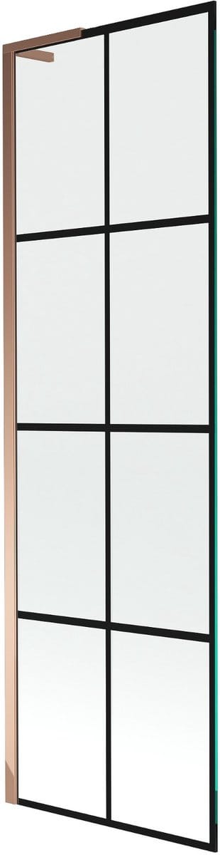 Mexen Next L badwand scherm 1-delig 60 x 150 , zwart rooster, roze goud - 895-060-000-03-77-60