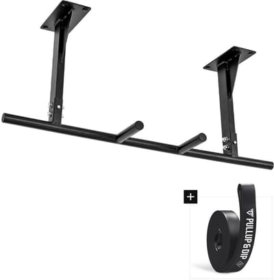 PULLUP & DIP Steel - Optrekstang Plafondmontage - 5 Verschillende Gripposities - Belastbaar tot 180 kg - Inclusief Pull-up Band