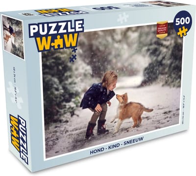 Puzzel Hond - Kind - Sneeuw - Legpuzzel - Puzzel 500 stukjes