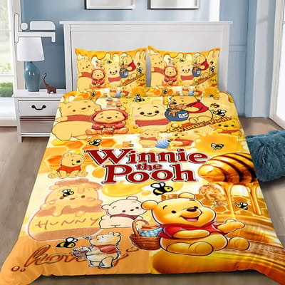 Winnie de Poeh Dekbedovertrek Kussensloop Volwassen Jongen Meisje Beddengoed Set Slaapkamer Decoratie Kindercadeau Enkel Dubbel Groot AU Single(140*210cm)3pcs