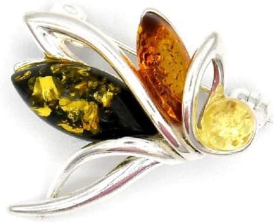 Broche met barnsteen - Sieraad dames - Elegante outfit - Unieke kleuren - Zilver 925 - Multicolor