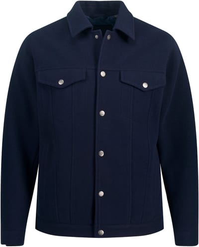 JP 1880 - Heren - Jas truckerstijl wol-look drukknopen klepzakken - Navy blauw - Maat 8XL