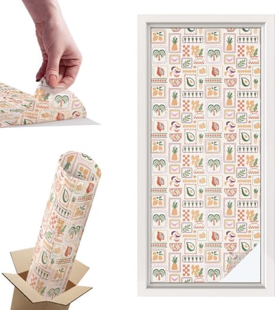 Tulup Raamfolie Anti inkijk - Folkloristische patronen Privacy Folie Raam - 50x116 cm - Beige Anti inkijk Folie - Raamfolie Tegen inkijk Glas in Lood - Voor de keuken, hal en woonkamer - Raamfolie Zonwering