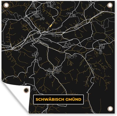 Tuin poster Black and Gold – Stadskaart – Schwäbisch Gmünd – Duitsland – Plattegrond – Kaart - 200x200 cm - Tuindoek