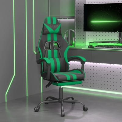 vidaXL - Gamestoel - draaibaar - met - voetensteun - kunstleer - zwart - en - groen