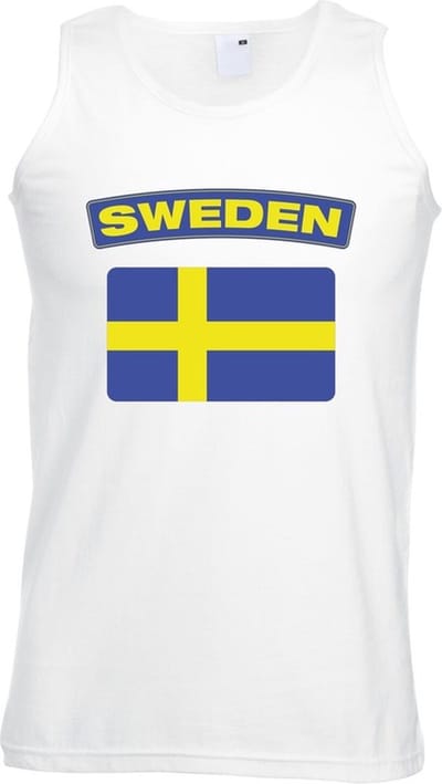 Zweden singlet shirt/ tanktop met Zweedse vlag wit heren S