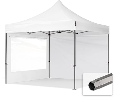 3x3 m Easy Up partytent Vouwpaviljoen, PREMIUM staal 40mm met zijwanden (panorama), wit