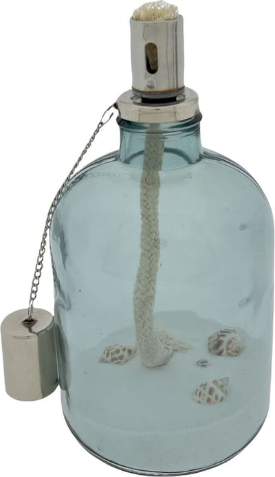 Deco olielamp - Met Wit Zand En Schelpen - 22 x 11 cm - Blauw