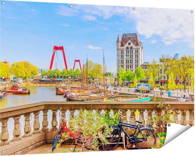 Gards Tuinposter Kleurrijke Oude Haven in Rotterdam - 150x100 cm - Tuindoek - Tuindecoratie - Wanddecoratie buiten - Tuinschilderij